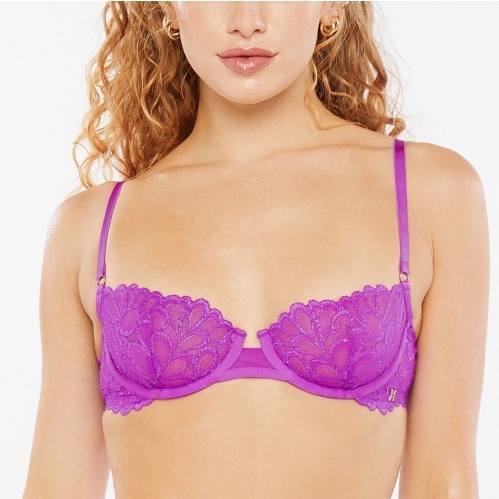 Savage Not Sorry Unlined Lace Balconette Bra in juicy purple size 34C feminine